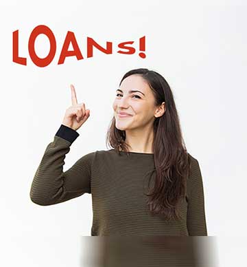 Woman pointing at the word Loans